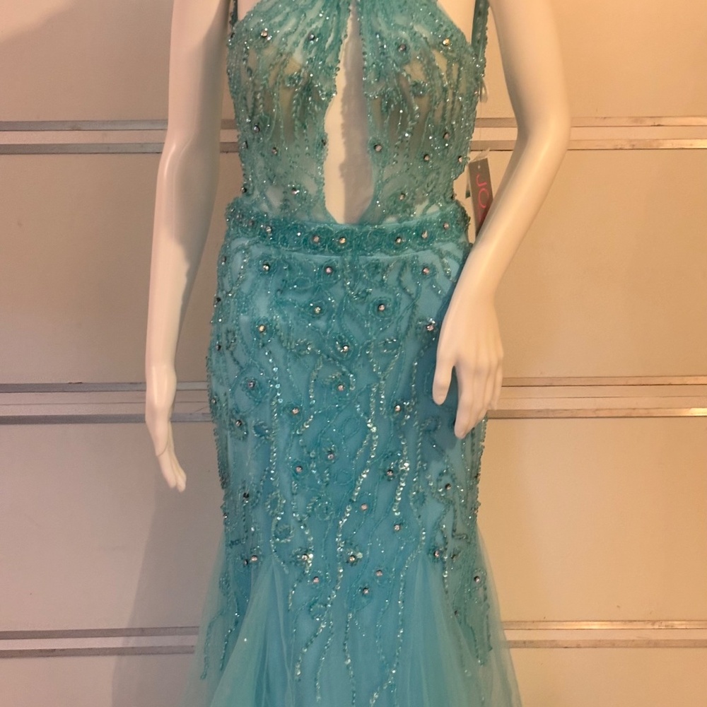 Jovani JVN33695 Prom Dress Aqua Blue Beaded Sz 4 Embellished Bodice - Picture 7 of 13